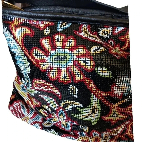Whiting & Davis metal mesh shoulder bag floral print leather trim multicolor - Picture 9 of 16